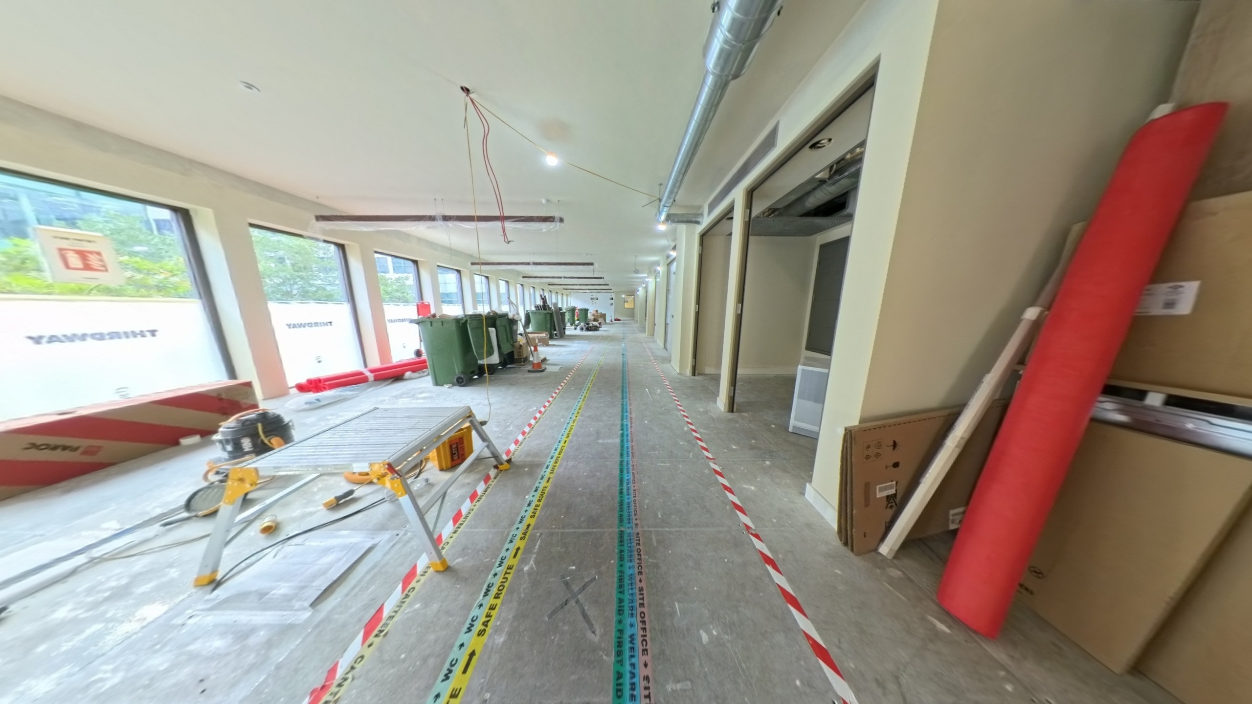 360° mid-works scan captured during construction handover — mechanical services level
