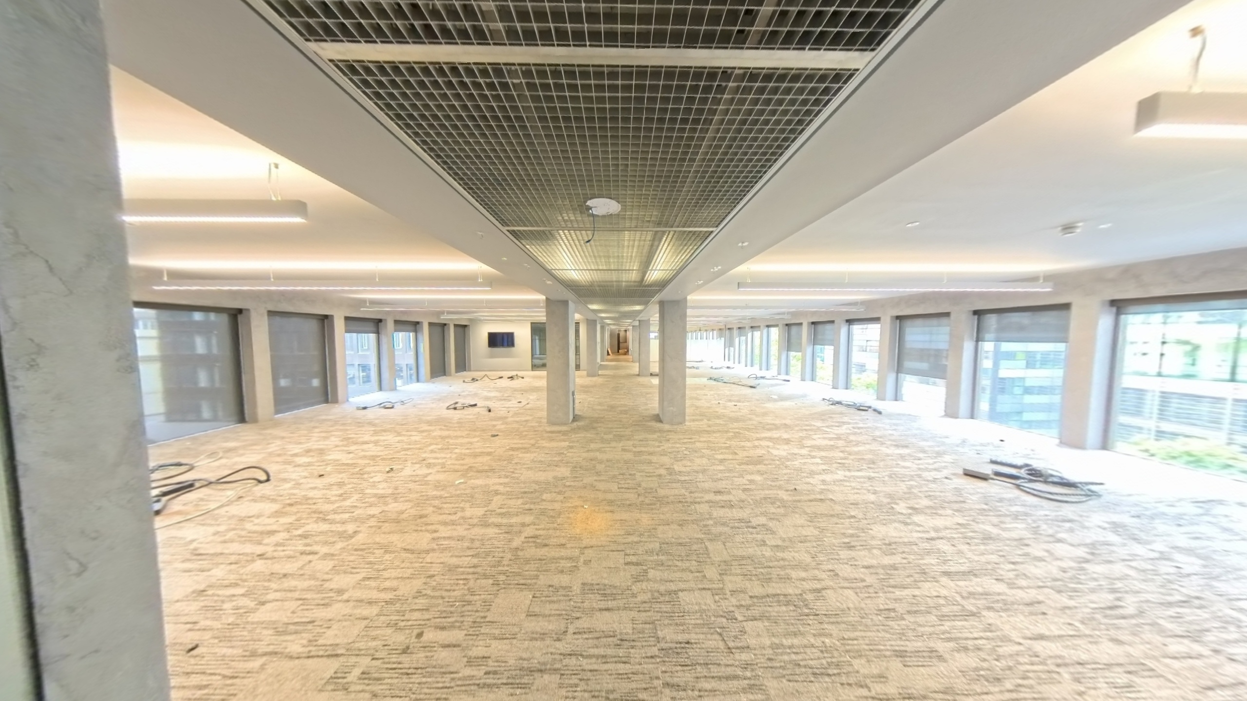 Pre-works condition survey scan — building mid-refurbishment captured at 134 MP